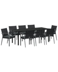 Ensemble de salle à manger de jardin 9 pièces avec coussins en poly rotin noir | Mobilier & Déco