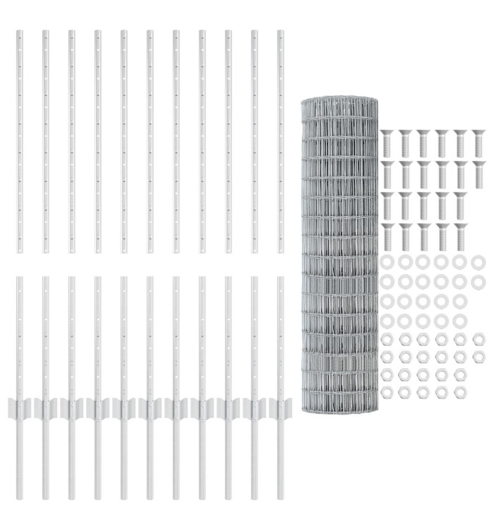 Clôture Euro avec 22 poteaux en U Argent 1x25 m Acier | Mobilier & Déco