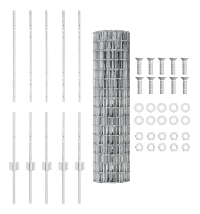 Euro Clôture avec 10 Piquets Argent 1x10 m Acier | Mobilier & Déco