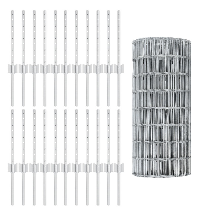 Clôture Euro avec 22 poteaux U Argent 0,4x50 m Acier | Mobilier & Déco