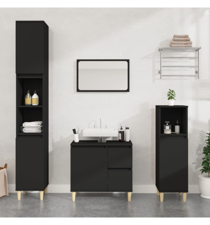 Armoire de salle de bain noir 30x30x100 cm bois d'ingénierie | Mobilier & Déco