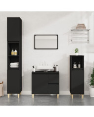 Armoire de salle de bain noir 30x30x100 cm bois d'ingénierie | Mobilier & Déco