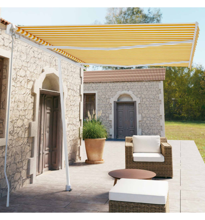 Auvent manuel rétractable sur pied 350x250 cm Jaune/blanc | Mobilier & Déco