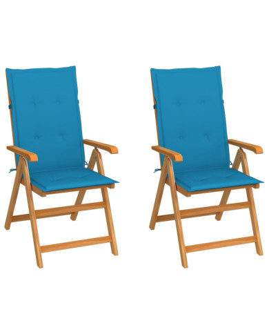 Chaises de jardin lot de 2 et coussins bleu Bois de teck | Mobilier & Déco