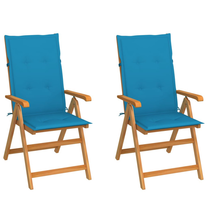 Chaises de jardin lot de 2 et coussins bleu Bois de teck | Mobilier & Déco