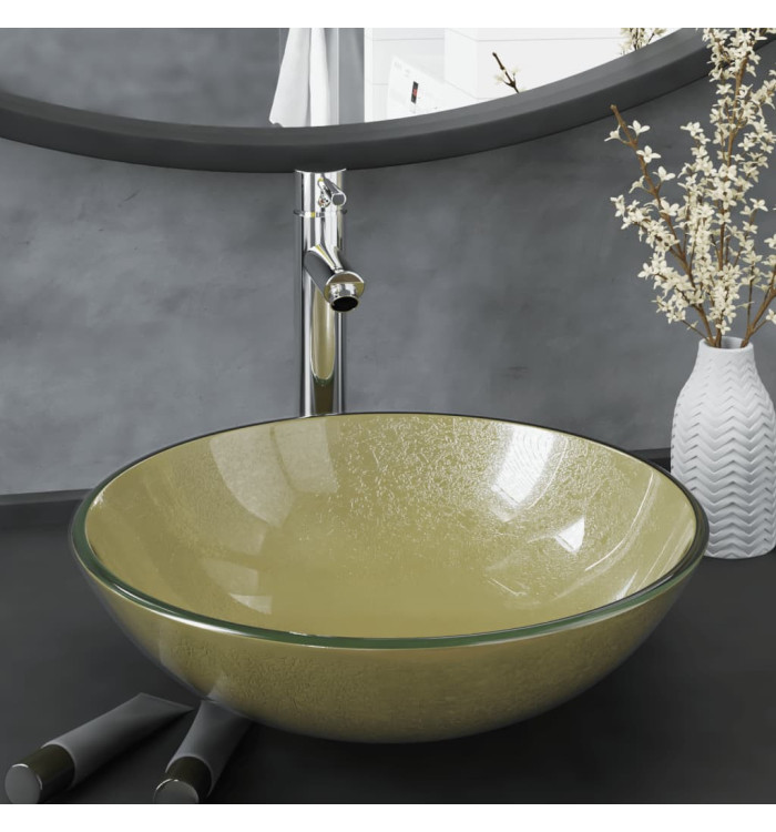 Lavabo de bain avec robinet et drain à poussoir Verre trempé | Mobilier & Déco