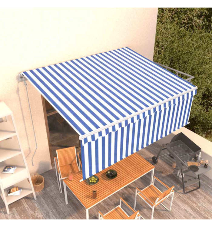 Auvent automatique rétractable avec store 4x3 m Bleu et blanc | Mobilier & Déco