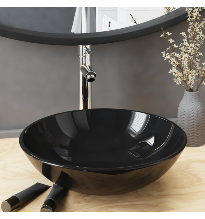 Lavabo de bain avec robinet et drain à poussoir Verre trempé | Mobilier & Déco