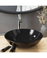 Lavabo de bain avec robinet et drain à poussoir Verre trempé | Mobilier & Déco