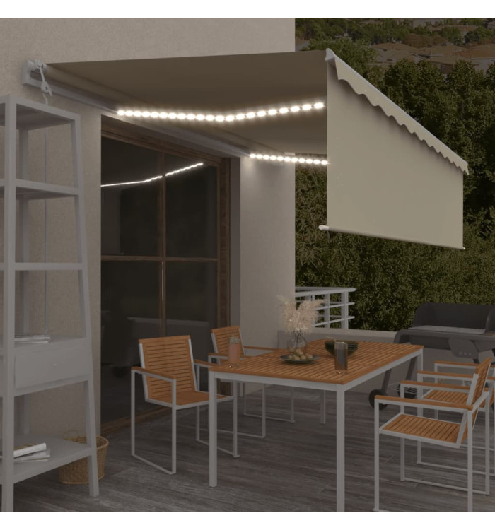 Auvent automatique store capteur de vent et LED 5x3 m Crème | Mobilier & Déco