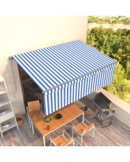 Auvent manuel rétractable avec store 4x3 m Bleu et blanc | Mobilier & Déco