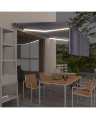 Auvent manuel rétractable avec store et LED 4x3 m Bleu et blanc | Mobilier & Déco