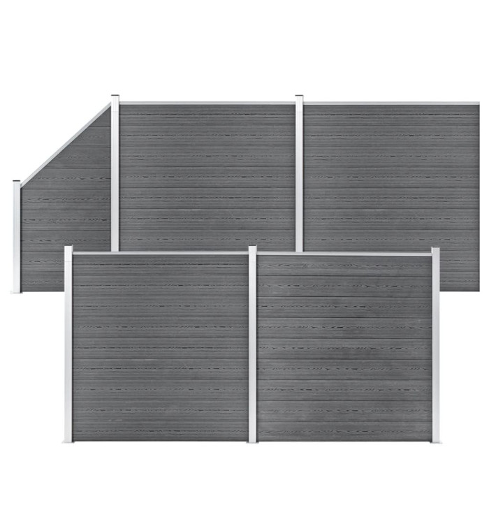 Ensemble de clôture WPC 4 Carré + 1 Incliné 792 x 186 cm Gris | Mobilier & Déco