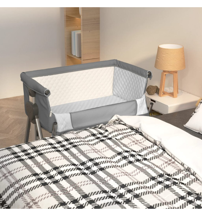 Lit pour bébé avec matelas Gris foncé Tissu de lin | Mobilier & Déco