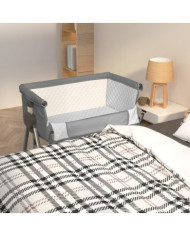 Lit pour bébé avec matelas Gris foncé Tissu de lin | Mobilier & Déco
