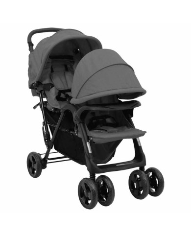 Poussette à deux places Gris foncé Acier | Mobilier & Déco