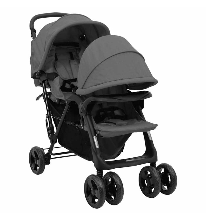 Poussette à deux places Gris foncé Acier | Mobilier & Déco
