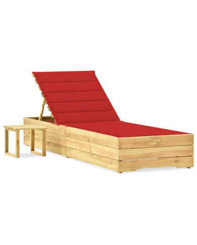 Chaise longue de jardin avec table et coussin Pin imprégné | Mobilier & Déco