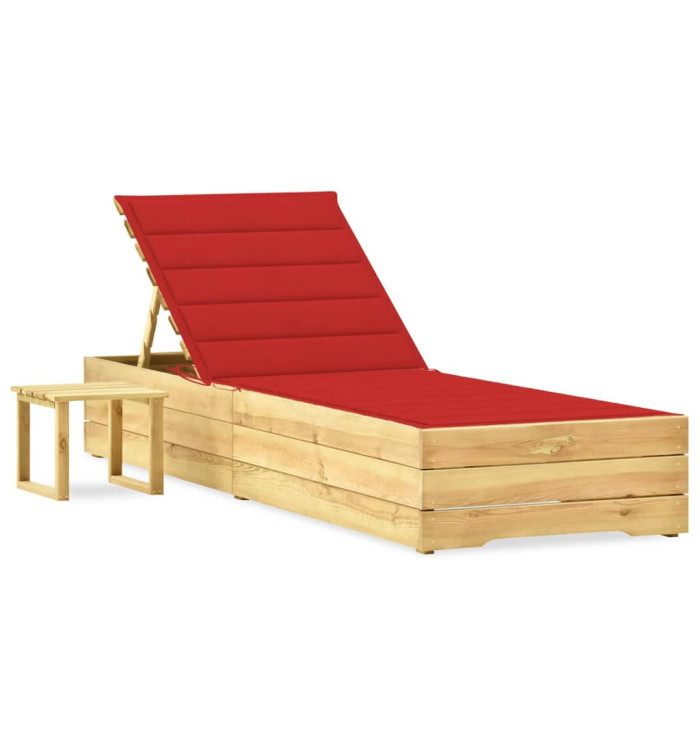 Chaise longue de jardin avec table et coussin Pin imprégné | Mobilier & Déco
