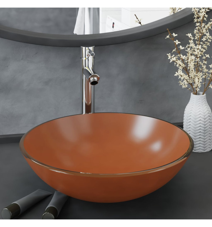 Lavabo de bain avec robinet et drain à poussoir Verre trempé | Mobilier & Déco