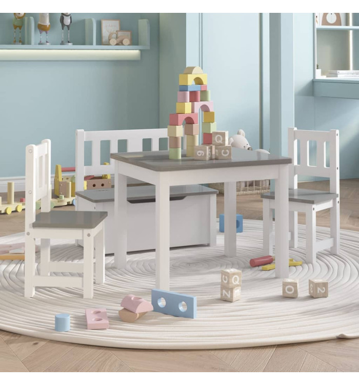 Ensemble de table et chaises enfants 4 pcs Blanc et gris MDF | Mobilier & Déco
