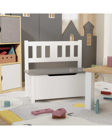 Banc de rangement pour enfants Blanc et gris 60x30x55 cm MDF | Mobilier & Déco