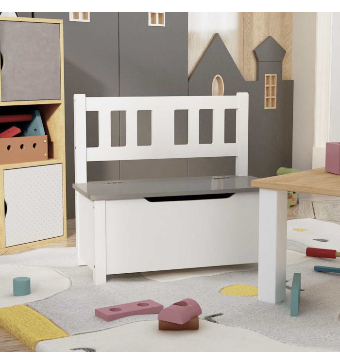 Banc de rangement pour enfants Blanc et gris 60x30x55 cm MDF | Mobilier & Déco
