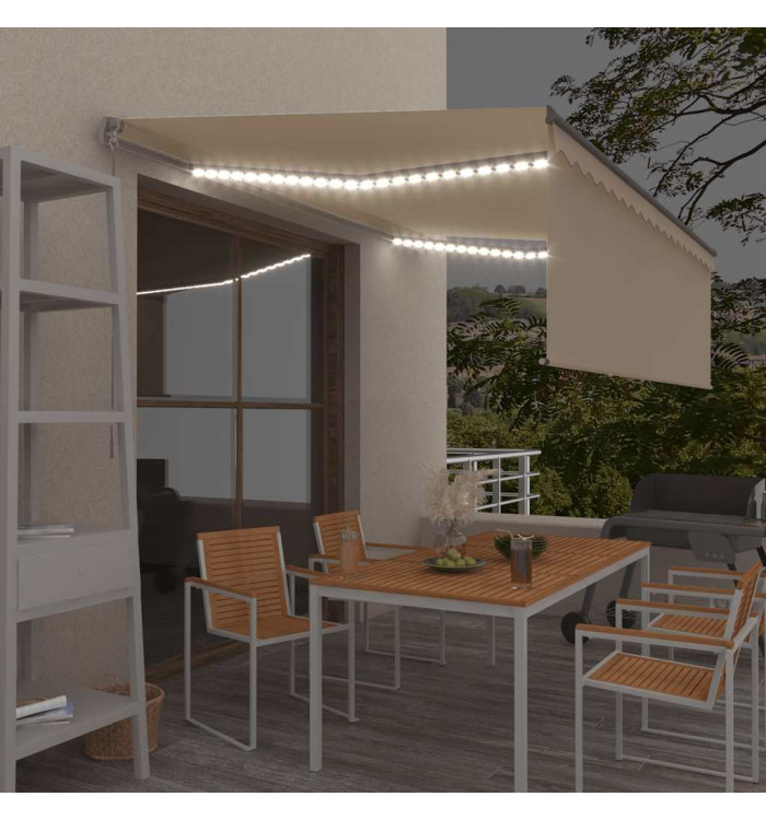 Auvent manuel rétractable avec store et LED 4,5x3 m Crème | Mobilier & Déco