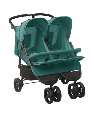Poussette à deux places Vert Acier | Mobilier & Déco
