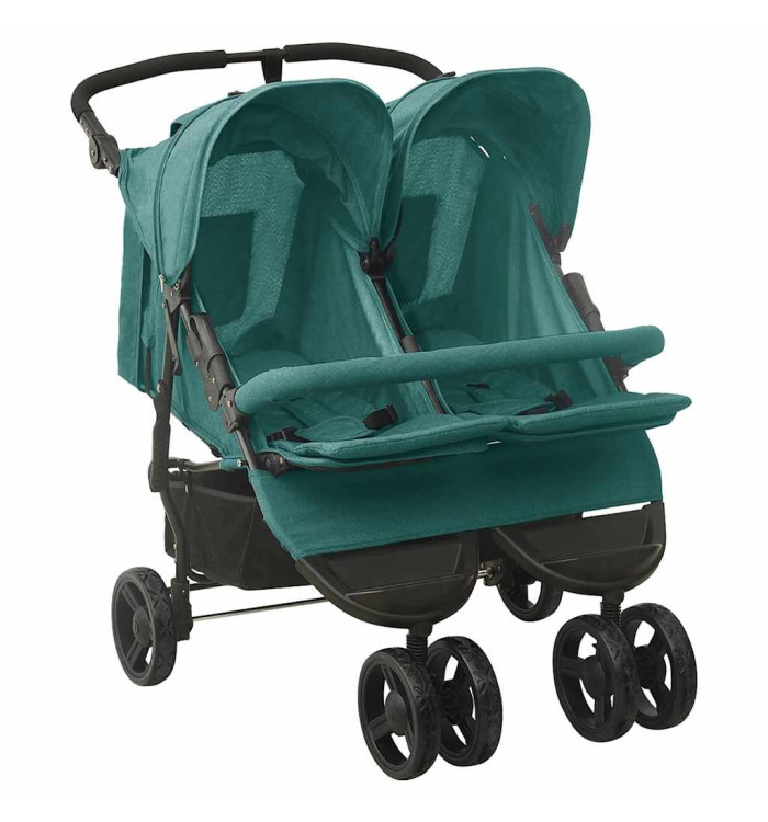 Poussette à deux places Vert Acier | Mobilier & Déco