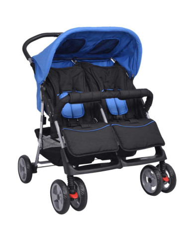 Poussette à deux places Acier Bleu et noir | Mobilier & Déco