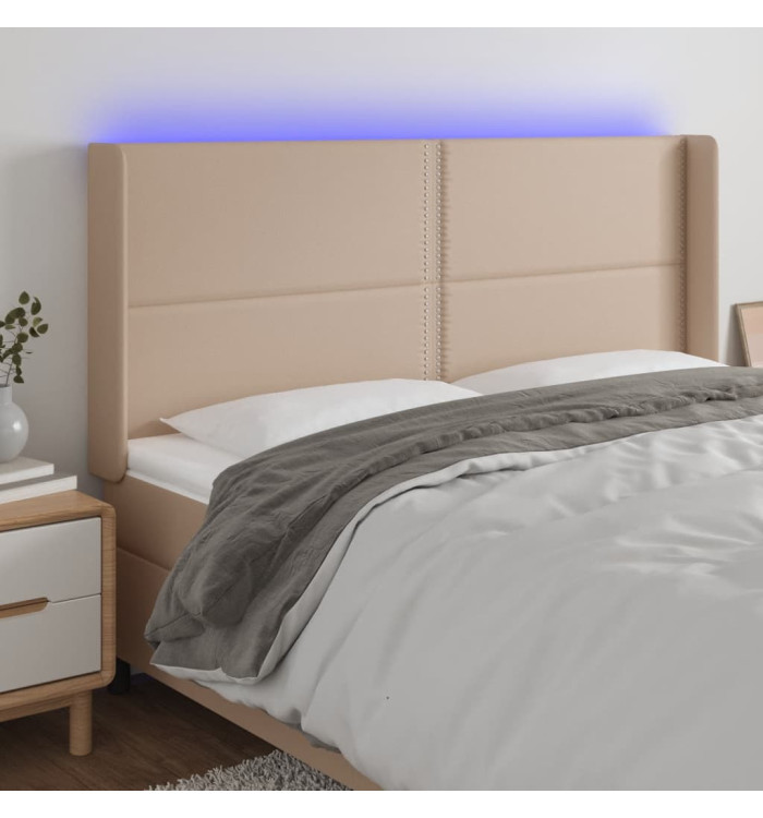 Tête de lit à LED Cappuccino 203x16x118/128 cm Similicuir | Mobilier & Déco