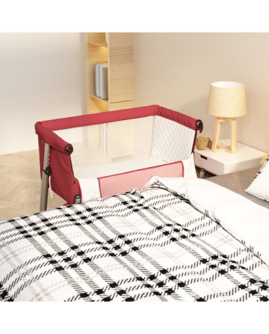 Lit pour bébé avec matelas Rouge Tissu de lin | Mobilier & Déco