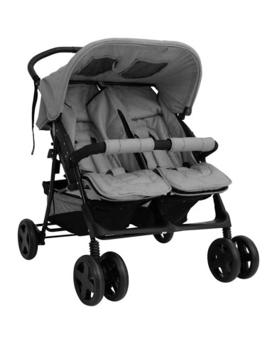 Poussette à deux places Gris clair Acier | Mobilier & Déco