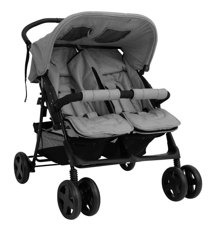 Poussette à deux places Gris clair Acier | Mobilier & Déco