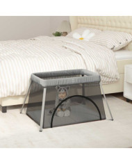 Parc pour bébé avec matelas Gris clair Tissu de lin | Mobilier & Déco