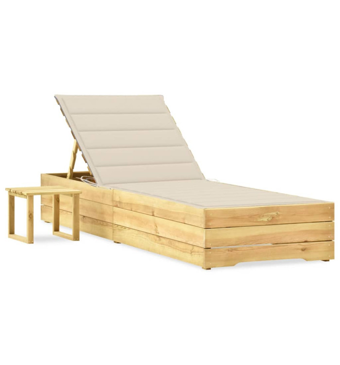 Chaise longue de jardin avec table et coussin Pin imprégné | Mobilier & Déco