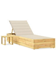 Chaise longue de jardin avec table et coussin Pin imprégné | Mobilier & Déco