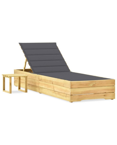 Chaise longue de jardin avec table et coussin Pin imprégné | Mobilier & Déco