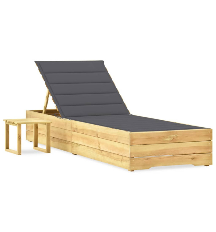 Chaise longue de jardin avec table et coussin Pin imprégné | Mobilier & Déco