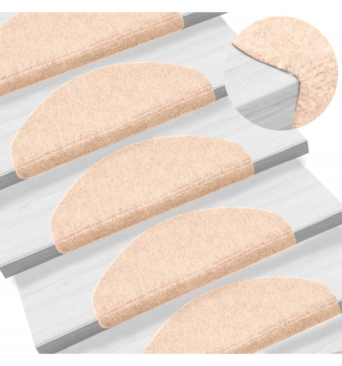Tapis d'escalier autocollants 10 pcs crème 65x21x4cm aiguilleté | Mobilier & Déco