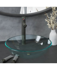 Lavabo de bain avec robinet et drain à poussoir Verre trempé | Mobilier & Déco