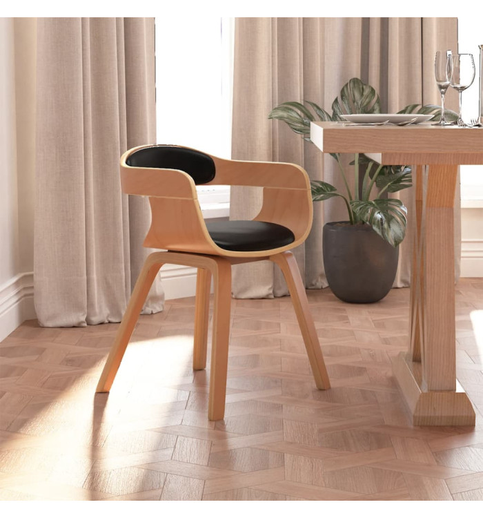 Chaise à manger Noir Bois courbé et similicuir | Mobilier & Déco