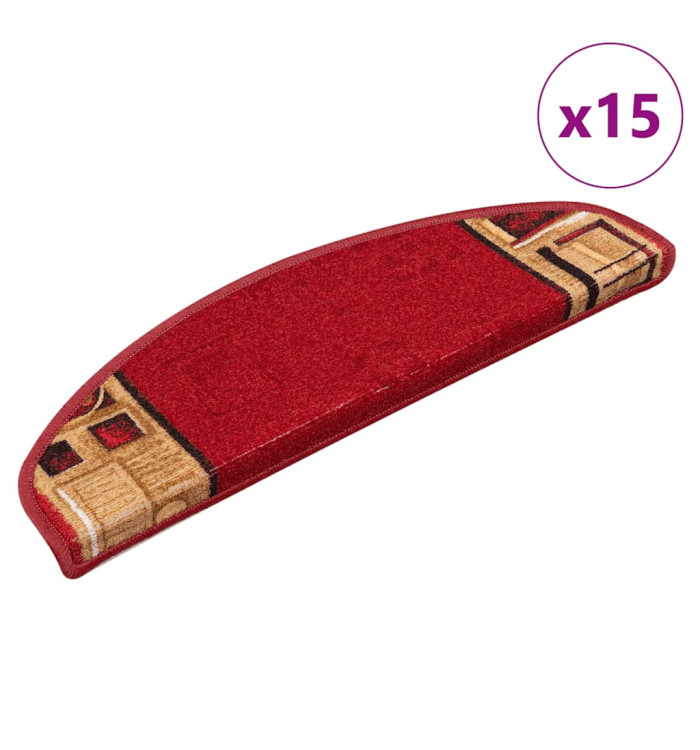 Tapis d'escalier autocollants 15 pcs Rouge 65x21x4 cm | Mobilier & Déco