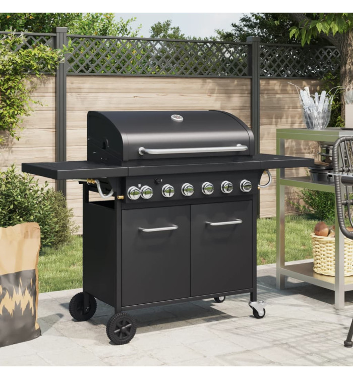 Barbecue gril à gaz avec 7 brûleurs noir acier enduit de poudre | Mobilier & Déco
