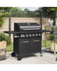 Barbecue gril à gaz avec 7 brûleurs noir acier enduit de poudre | Mobilier & Déco