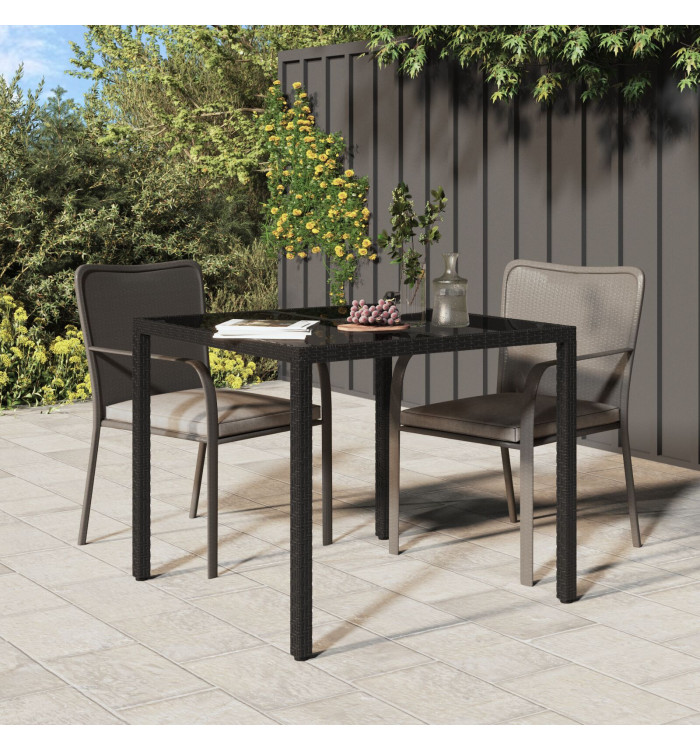Table de Salle à Manger de Jardin Noire 90x90x75 cm Rattan Polyéthylène | Mobilier & Déco