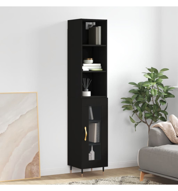 Buffet haut Noir 34,5x34x180 cm Bois d'ingénierie | Mobilier & Déco