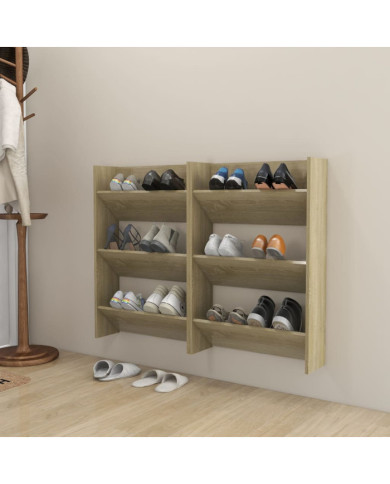 Armoires à chaussures murales 2 pcs Chêne 60x18x90 cm Aggloméré | Mobilier & Déco