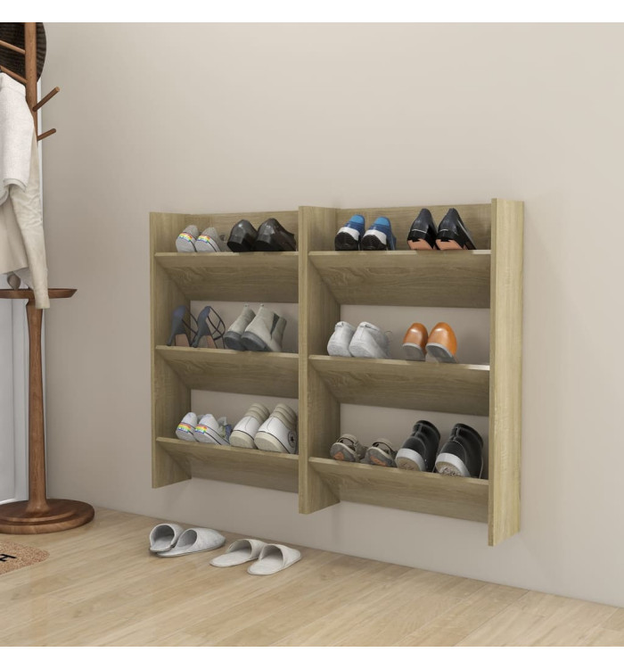 Armoires à chaussures murales 2 pcs Chêne 60x18x90 cm Aggloméré | Mobilier & Déco
